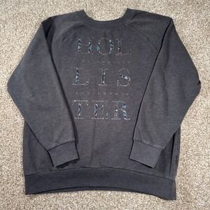 Hollister Graphic Sweatshirt Long Sleeve Crew Neck Charcoal Gray Women's Size L